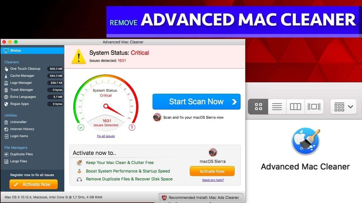 i get rid of the advanced mac cleaner pop up
